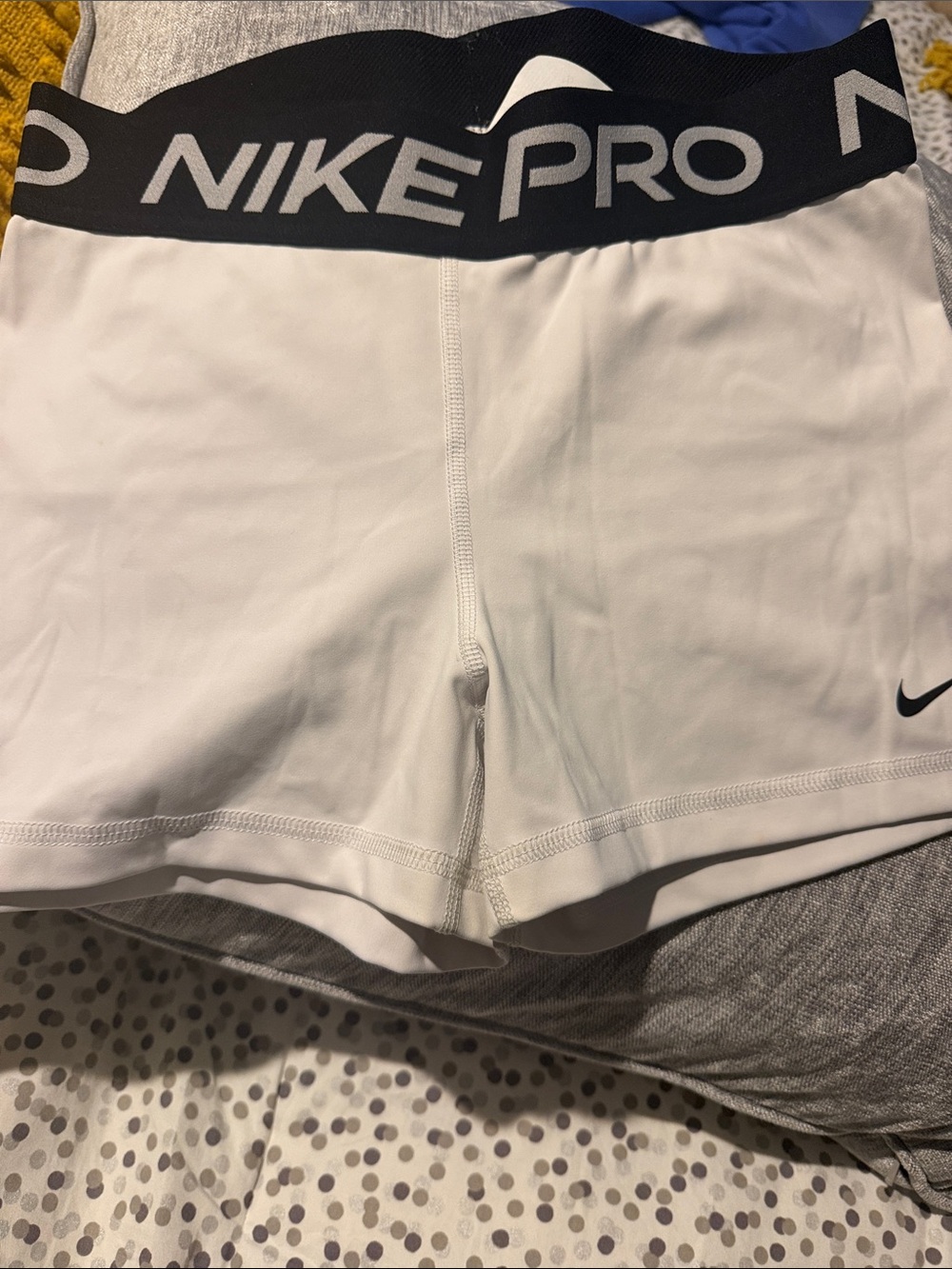 Nike Pro White Athletic Compression Shorts with Black Waistband